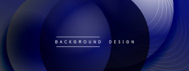 Gölgeli gradyan daireler. Vektör tekno soyut arka plan. Modern üstüste bindirme formları duvar kağıdı arkaplanı, tasarım şablonu