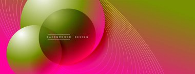 Gölgeli gradyan daireler. Vektör tekno soyut arka plan. Modern üstüste bindirme formları duvar kağıdı arkaplanı, tasarım şablonu