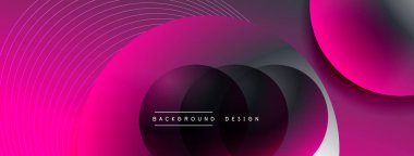 Gölgeli gradyan daireler. Vektör tekno soyut arka plan. Modern üstüste bindirme formları duvar kağıdı arkaplanı, tasarım şablonu