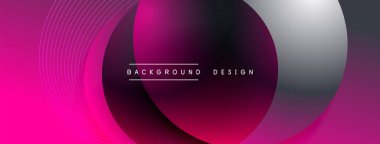 Gölgeli gradyan daireler. Vektör tekno soyut arka plan. Modern üstüste bindirme formları duvar kağıdı arkaplanı, tasarım şablonu