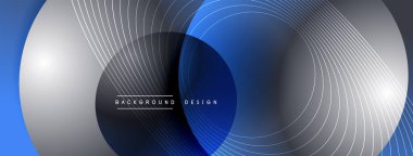 Gölgeli gradyan daireler. Vektör tekno soyut arka plan. Modern üstüste bindirme formları duvar kağıdı arkaplanı, tasarım şablonu