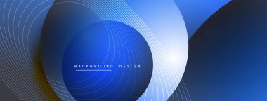 Gölgeli gradyan daireler. Vektör tekno soyut arka plan. Modern üstüste bindirme formları duvar kağıdı arkaplanı, tasarım şablonu