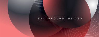 Gölgeli gradyan daireler. Vektör tekno soyut arka plan. Modern üstüste bindirme formları duvar kağıdı arkaplanı, tasarım şablonu