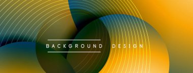 Gölgeli gradyan daireler. Vektör tekno soyut arka plan. Modern üstüste bindirme formları duvar kağıdı arkaplanı, tasarım şablonu