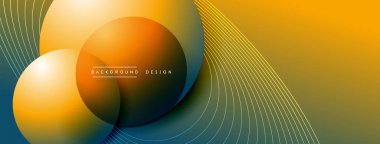 Gölgeli gradyan daireler. Vektör tekno soyut arka plan. Modern üstüste bindirme formları duvar kağıdı arkaplanı, tasarım şablonu