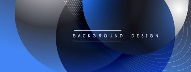 Gölgeli gradyan daireler. Vektör tekno soyut arka plan. Modern üstüste bindirme formları duvar kağıdı arkaplanı, tasarım şablonu