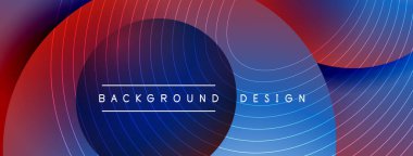 Gölgeli gradyan daireler. Vektör tekno soyut arka plan. Modern üstüste bindirme formları duvar kağıdı arkaplanı, tasarım şablonu