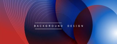 Gölgeli gradyan daireler. Vektör tekno soyut arka plan. Modern üstüste bindirme formları duvar kağıdı arkaplanı, tasarım şablonu