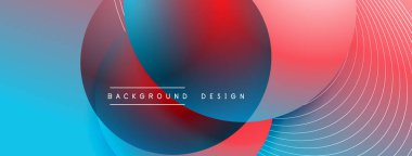 Gölgeli gradyan daireler. Vektör tekno soyut arka plan. Modern üstüste bindirme formları duvar kağıdı arkaplanı, tasarım şablonu