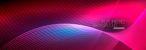 Abstract neon glowing light in the dark with waves. Shiny magic energy and motion concept, vector abstract wallpaper background — Stock Vector