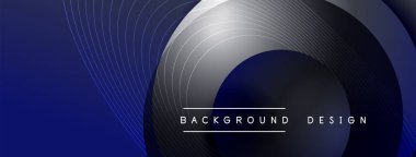 Gölgeli gradyan daireler. Vektör tekno soyut arka plan. Modern üstüste bindirme formları duvar kağıdı arkaplanı, tasarım şablonu