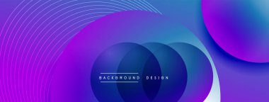 Gölgeli gradyan daireler. Vektör tekno soyut arka plan. Modern üstüste bindirme formları duvar kağıdı arkaplanı, tasarım şablonu