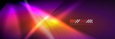 Neon dinamik ışınlar vektör soyut duvar kağıdı arka planı. Duvar kağıdı arkaplanı, iş ve teknoloji sunumları için tasarım şablonları, İnternet posterleri veya web broşürü kapakları
