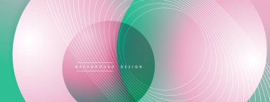 Gölgeli gradyan daireler. Vektör tekno soyut arka plan. Modern üstüste bindirme formları duvar kağıdı arkaplanı, tasarım şablonu