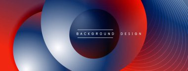 Gölgeli gradyan daireler. Vektör tekno soyut arka plan. Modern üstüste bindirme formları duvar kağıdı arkaplanı, tasarım şablonu