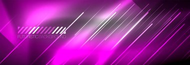 Neon parlayan çizgiler, sihirli enerji ve ışık hareketi arka planı. Vektör duvar kağıdı şablonu