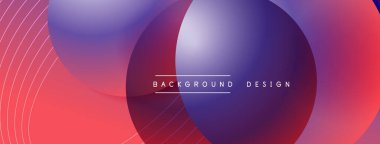 Gölgeli gradyan daireler. Vektör tekno soyut arka plan. Modern üstüste bindirme formları duvar kağıdı arkaplanı, tasarım şablonu