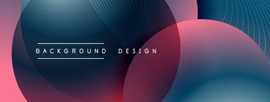 Gölgeli gradyan daireler. Vektör tekno soyut arka plan. Modern üstüste bindirme formları duvar kağıdı arkaplanı, tasarım şablonu