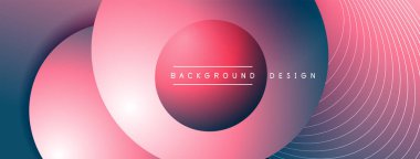 Gölgeli gradyan daireler. Vektör tekno soyut arka plan. Modern üstüste bindirme formları duvar kağıdı arkaplanı, tasarım şablonu