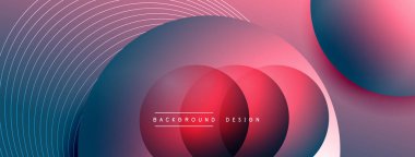 Gölgeli gradyan daireler. Vektör tekno soyut arka plan. Modern üstüste bindirme formları duvar kağıdı arkaplanı, tasarım şablonu