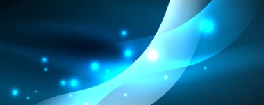 Parlak neon dalgalar, ışık çizgileri soyut arkaplan. Sihirli enerji ve hareket konsepti. Vektör duvar kağıdı şablonu