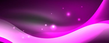 Parlak neon dalgalar, ışık çizgileri soyut arkaplan. Sihirli enerji ve hareket konsepti. Vektör duvar kağıdı şablonu