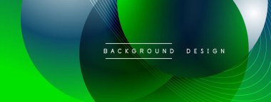 Gölgeli gradyan daireler. Vektör tekno soyut arka plan. Modern üstüste bindirme formları duvar kağıdı arkaplanı, tasarım şablonu