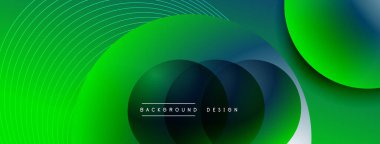 Gölgeli gradyan daireler. Vektör tekno soyut arka plan. Modern üstüste bindirme formları duvar kağıdı arkaplanı, tasarım şablonu