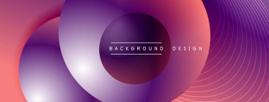 Gölgeli gradyan daireler. Vektör tekno soyut arka plan. Modern üstüste bindirme formları duvar kağıdı arkaplanı, tasarım şablonu