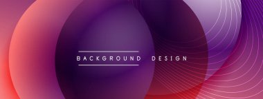 Gölgeli gradyan daireler. Vektör tekno soyut arka plan. Modern üstüste bindirme formları duvar kağıdı arkaplanı, tasarım şablonu