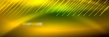 Neon parlayan çizgiler, sihirli enerji ve ışık hareketi arka planı. Vektör duvar kağıdı şablonu