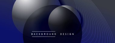 Gölgeli gradyan daireler. Vektör tekno soyut arka plan. Modern üstüste bindirme formları duvar kağıdı arkaplanı, tasarım şablonu