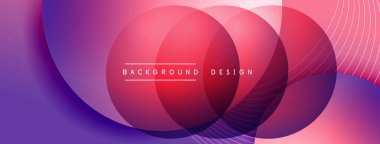 Gölgeli gradyan daireler. Vektör tekno soyut arka plan. Modern üstüste bindirme formları duvar kağıdı arkaplanı, tasarım şablonu