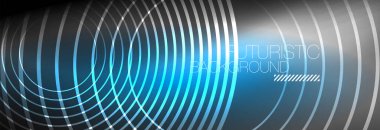 Parlayan neon halkaları olan koyu soyut bir arka plan. İş ya da teknoloji sunumu, İnternet posteri ya da web broşürü kapağı, duvar kağıdı için modaya uygun tasarım şablonu