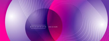 Gölgeli gradyan daireler. Vektör tekno soyut arka plan. Modern üstüste bindirme formları duvar kağıdı arkaplanı, tasarım şablonu
