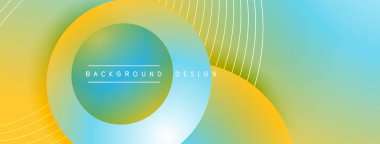 Gölgeli gradyan daireler. Vektör tekno soyut arka plan. Modern üstüste bindirme formları duvar kağıdı arkaplanı, tasarım şablonu