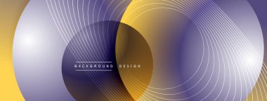 Gölgeli gradyan daireler. Vektör tekno soyut arka plan. Modern üstüste bindirme formları duvar kağıdı arkaplanı, tasarım şablonu