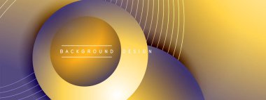 Gölgeli gradyan daireler. Vektör tekno soyut arka plan. Modern üstüste bindirme formları duvar kağıdı arkaplanı, tasarım şablonu