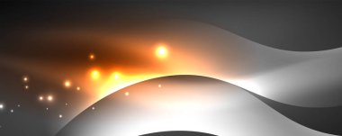 Parlak neon dalgalar, ışık çizgileri soyut arkaplan. Sihirli enerji ve hareket konsepti. Vektör duvar kağıdı şablonu