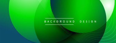 Gölgeli gradyan daireler. Vektör tekno soyut arka plan. Modern üstüste bindirme formları duvar kağıdı arkaplanı, tasarım şablonu