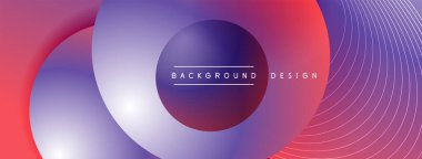 Gölgeli gradyan daireler. Vektör tekno soyut arka plan. Modern üstüste bindirme formları duvar kağıdı arkaplanı, tasarım şablonu