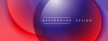 Gölgeli gradyan daireler. Vektör tekno soyut arka plan. Modern üstüste bindirme formları duvar kağıdı arkaplanı, tasarım şablonu