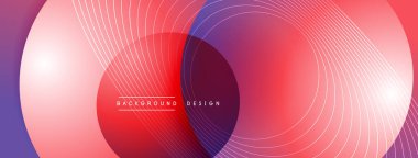 Gölgeli gradyan daireler. Vektör tekno soyut arka plan. Modern üstüste bindirme formları duvar kağıdı arkaplanı, tasarım şablonu