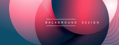 Gölgeli gradyan daireler. Vektör tekno soyut arka plan. Modern üstüste bindirme formları duvar kağıdı arkaplanı, tasarım şablonu