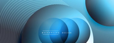 Gölgeli gradyan daireler. Vektör tekno soyut arka plan. Modern üstüste bindirme formları duvar kağıdı arkaplanı, tasarım şablonu