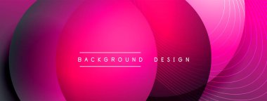 Gölgeli gradyan daireler. Vektör tekno soyut arka plan. Modern üstüste bindirme formları duvar kağıdı arkaplanı, tasarım şablonu