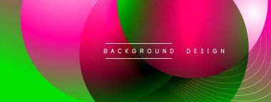 Gölgeli gradyan daireler. Vektör tekno soyut arka plan. Modern üstüste bindirme formları duvar kağıdı arkaplanı, tasarım şablonu