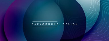 Gölgeli gradyan daireler. Vektör tekno soyut arka plan. Modern üstüste bindirme formları duvar kağıdı arkaplanı, tasarım şablonu