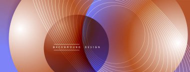 Gölgeli gradyan daireler. Vektör tekno soyut arka plan. Modern üstüste bindirme formları duvar kağıdı arkaplanı, tasarım şablonu