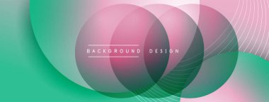 Gölgeli gradyan daireler. Vektör tekno soyut arka plan. Modern üstüste bindirme formları duvar kağıdı arkaplanı, tasarım şablonu